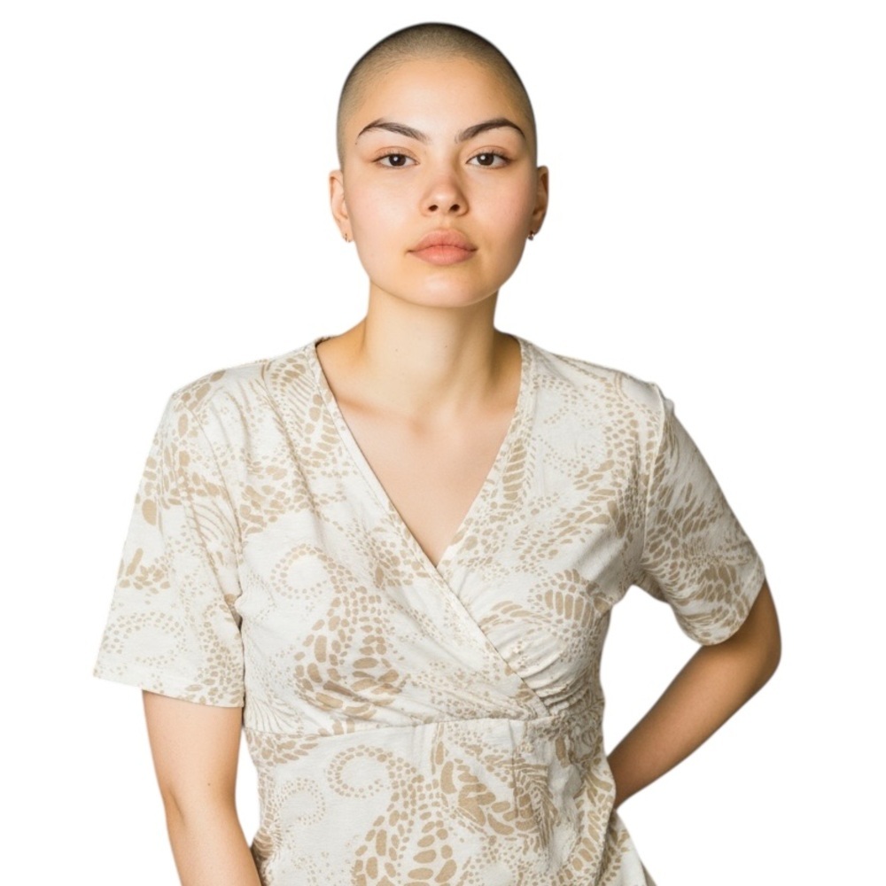 Covington Cream and Tan Patterned V- neck Blouse Size PM